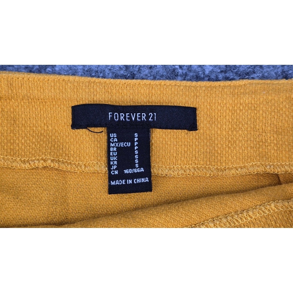 Mini Skirt Women's S Golden Yellow Button Front Cotton Linen Retro 70s Academia - Picture 3 of 5